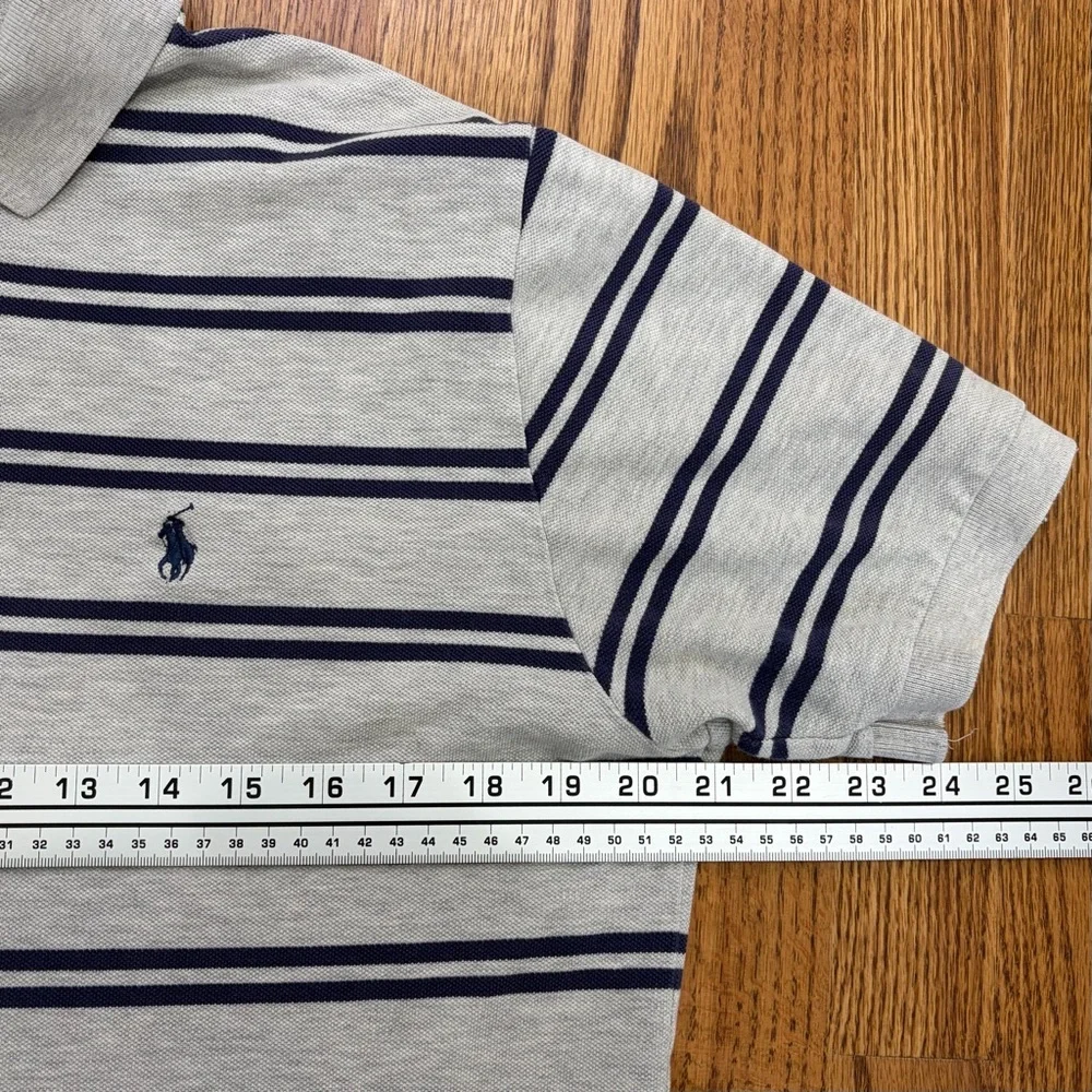 Polo Ralph Lauren Navy & Gray Striped Short Sleeve Polo Shirt (M)